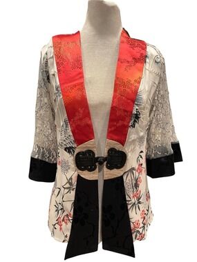 Spencer Alexis Art to Wear Crane Print Kimono Jacket Silk Blend S